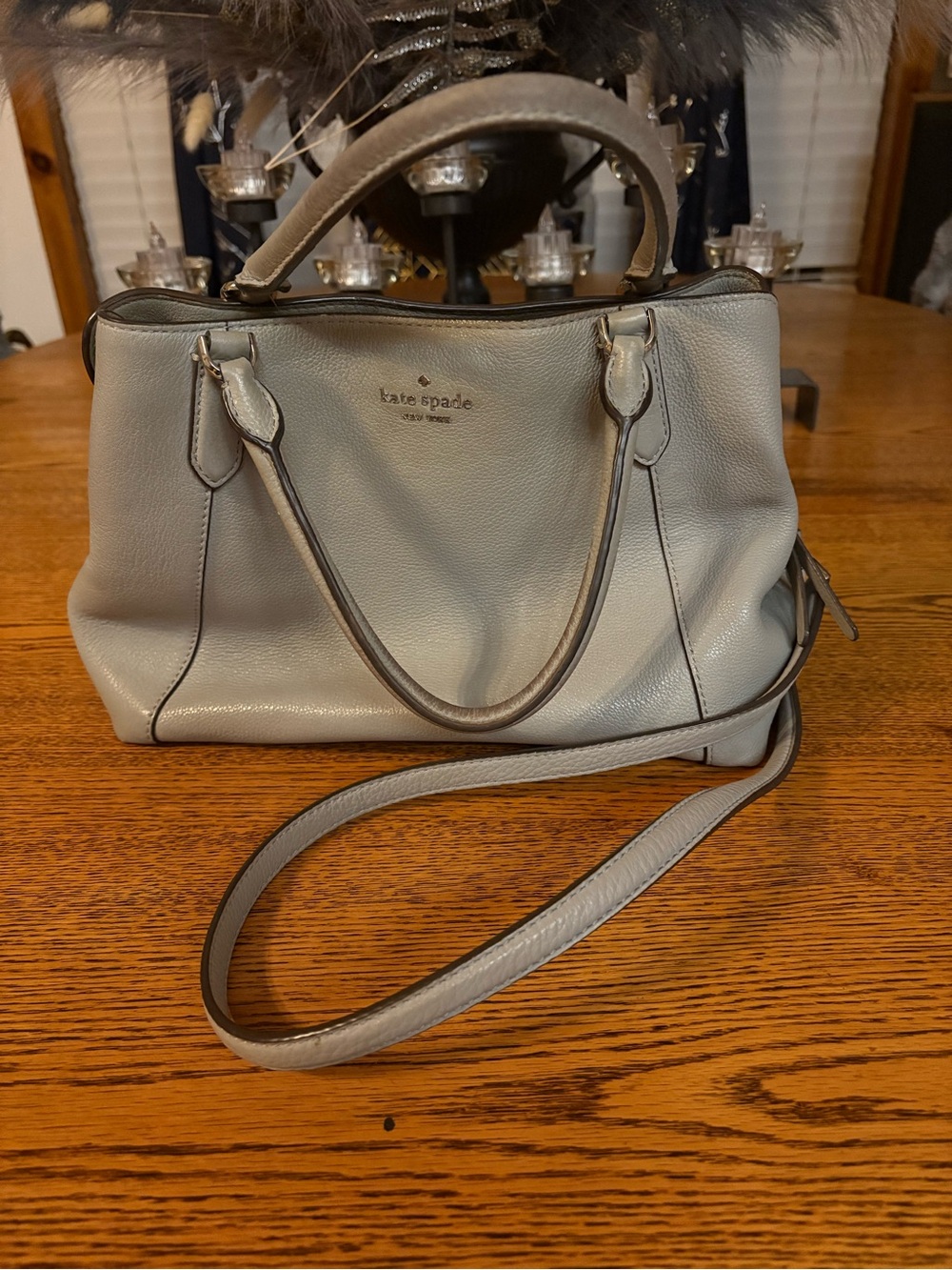 kate spade Light Gray Pebbled Leather Satchel with Detachable Strap